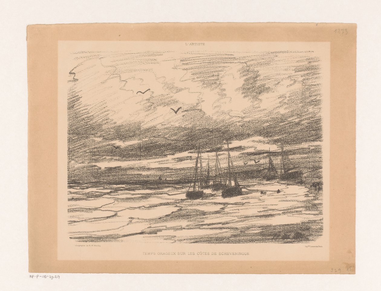 Stormfuldt vejr ved kysten af ​​Scheveningen Temps orageux sur les côtes de Scheveningue (titel på objekt) af Hendrik Willem Mesdag