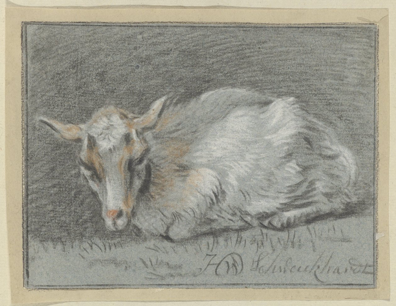liggende ged af Hendrik Willem Schweickhardt (signed by artist)