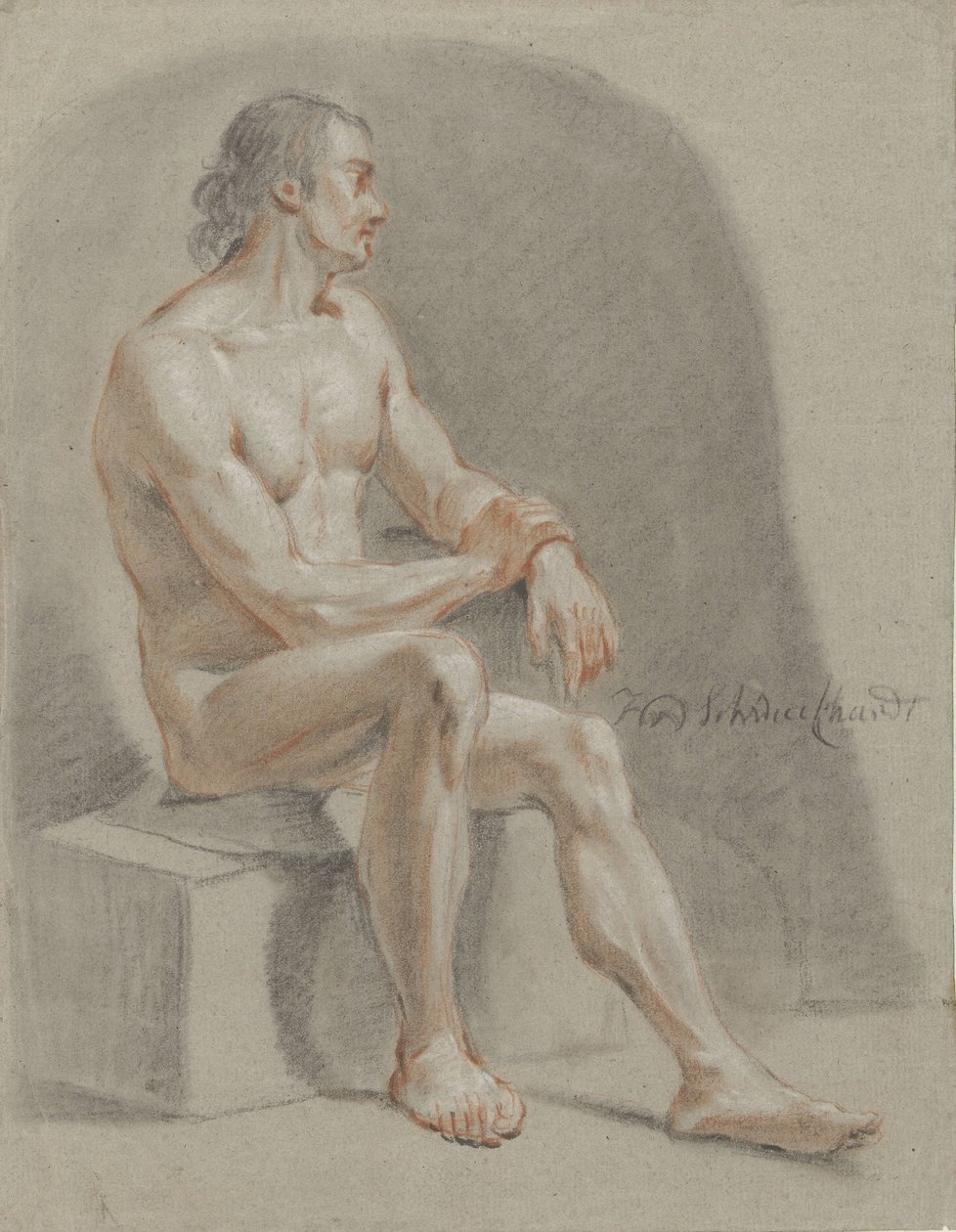 Mand nøgen, siddende, højrevendt af Hendrik Willem Schweickhardt