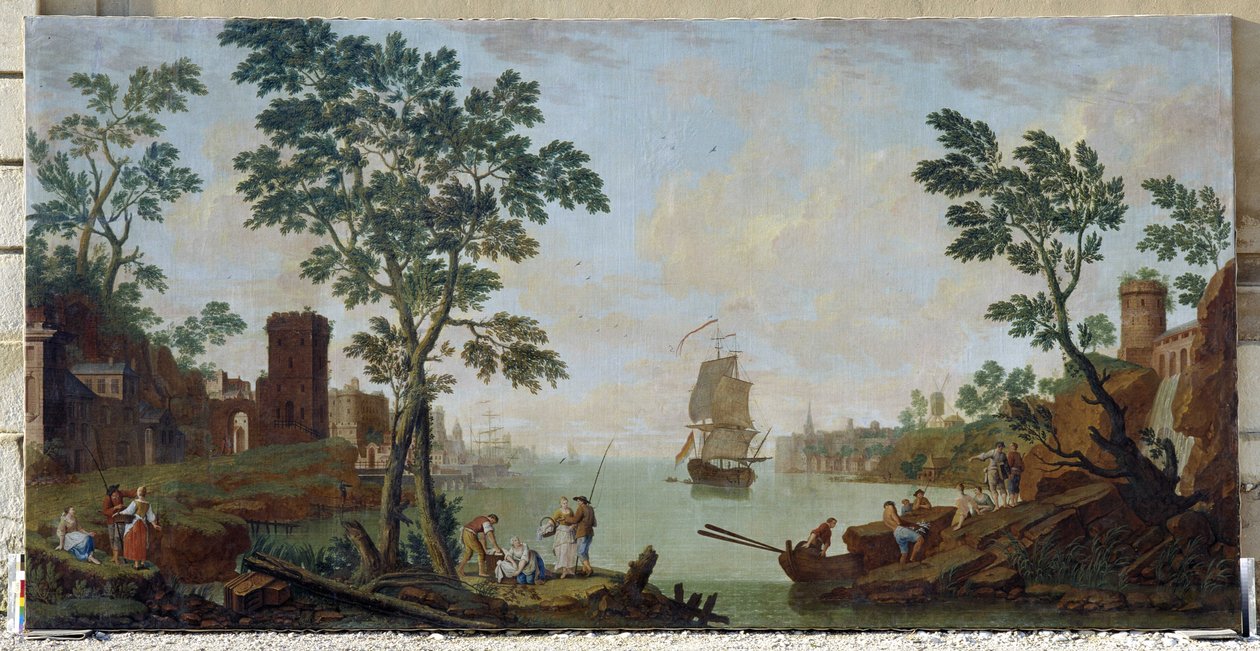 Udsigt over en middelhavshavn af Hendrik Willem Schweickhardt