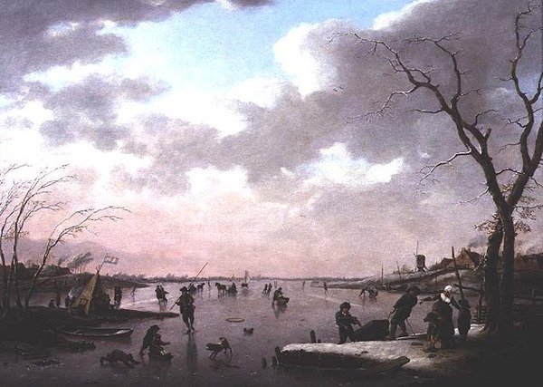 Vinterscene, figurer på isen af Hendrik Willem Schweickhardt
