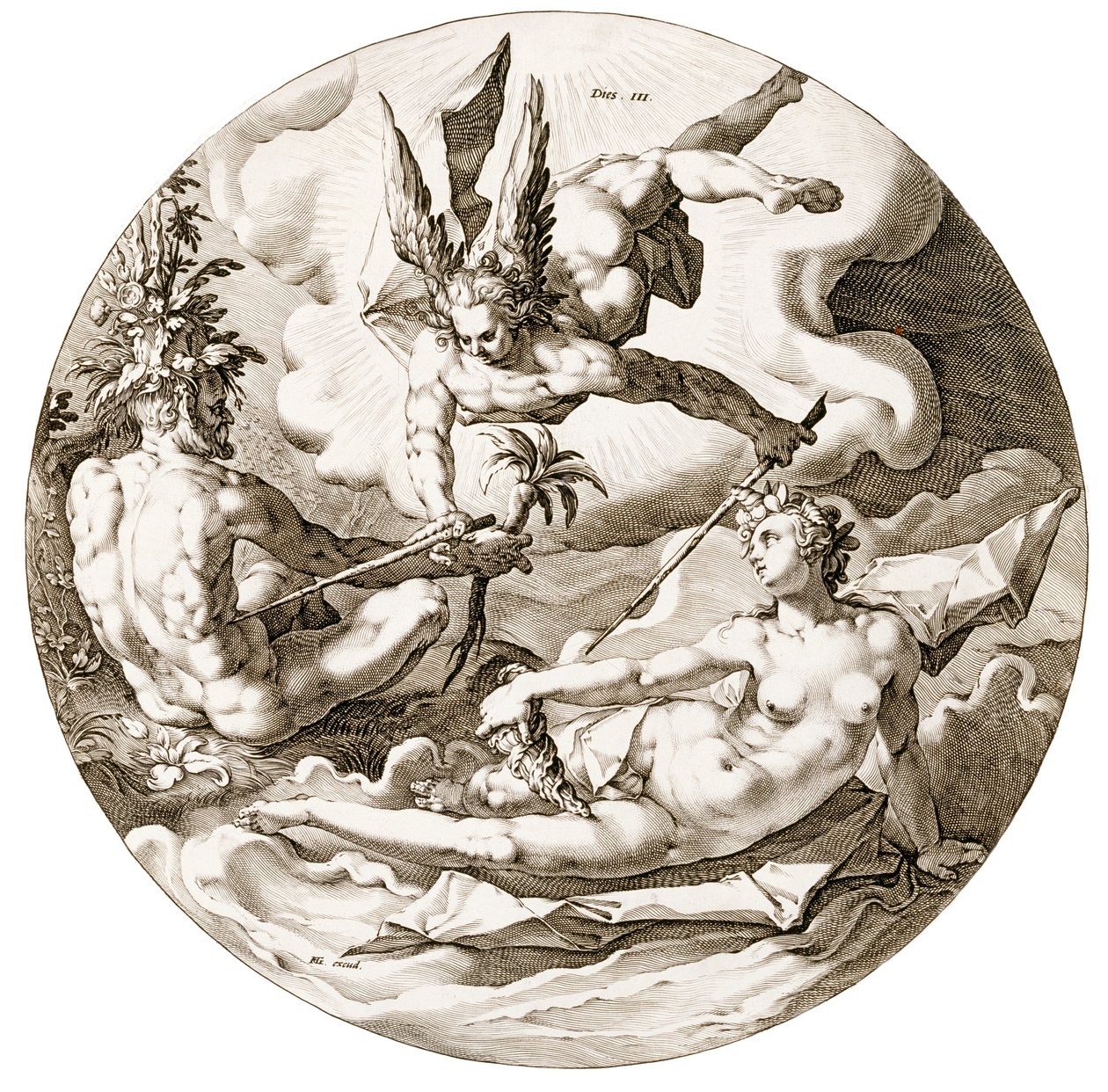 Dag III, The Separation of the Waters, fra serien The Six Days of Creation, 1589 af Hendrik after Goltzius