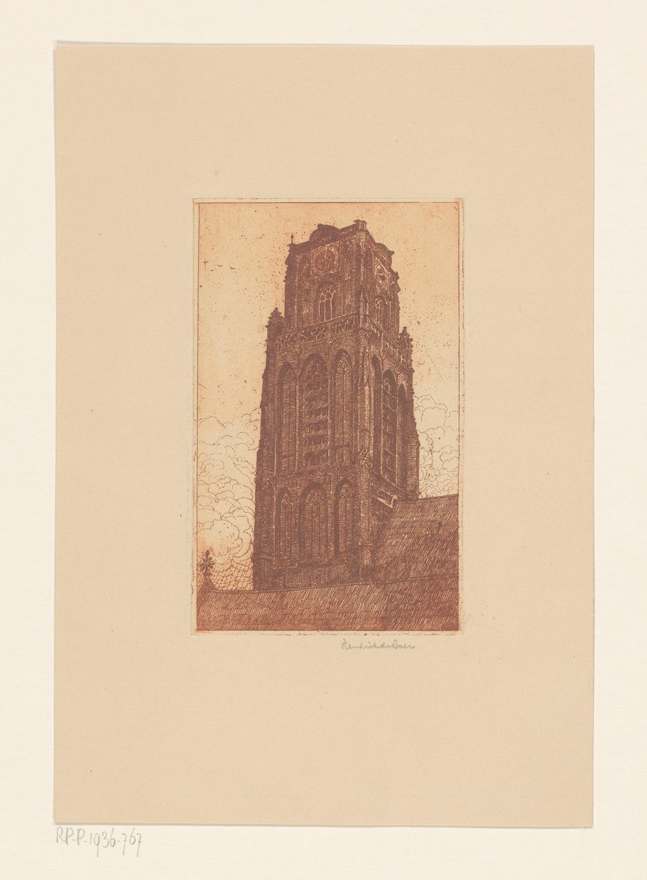 Studie af et kirketårn af Hendrik de Boer (signed by artist)