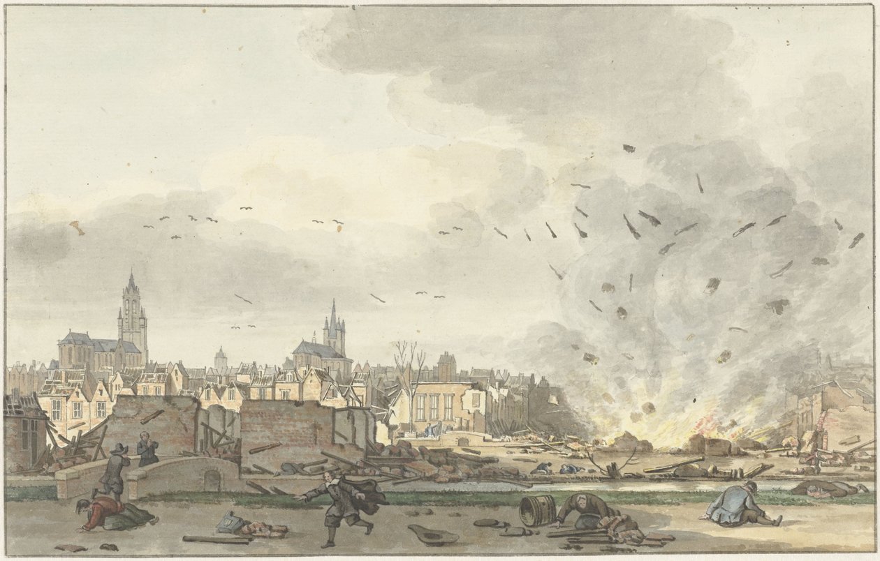 Eksplosionen af ​​Kruithuis i Delft, 12. oktober 1654 af Hendrik de Winter (signed by artist)