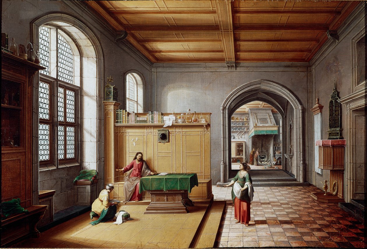 Jesus hos Marthe et Marie de Bethanie Maleri Hendrik van Steenwyck the Jeune (ca. 1580- ca. 1642) (von Steenwick) (Steenwijk) af Hendrik van (c.1580 1649) Steenwyk