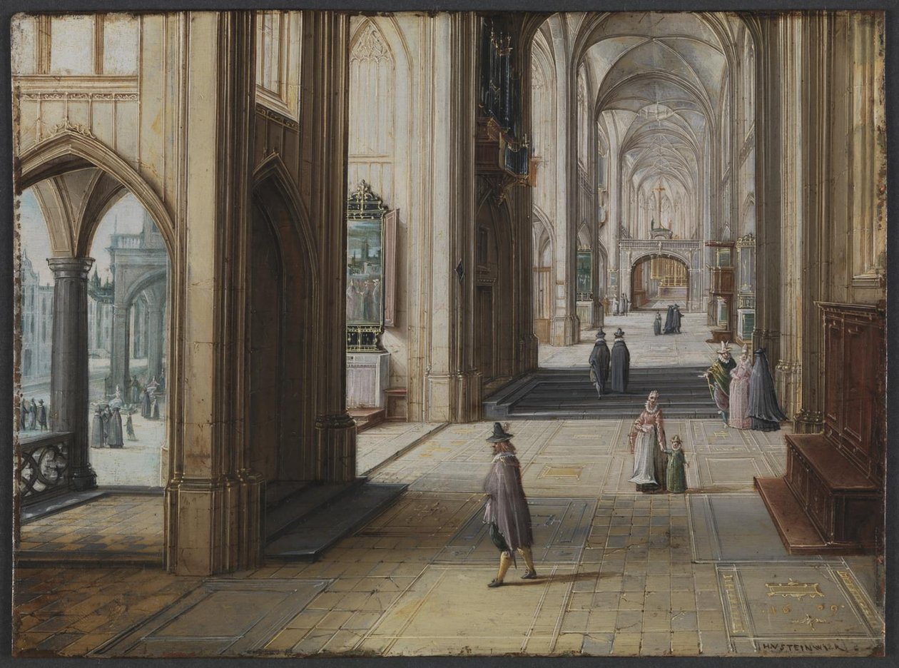 Interiør af en gotisk kirke, der ser mod øst af Hendrik van II Steenwijck