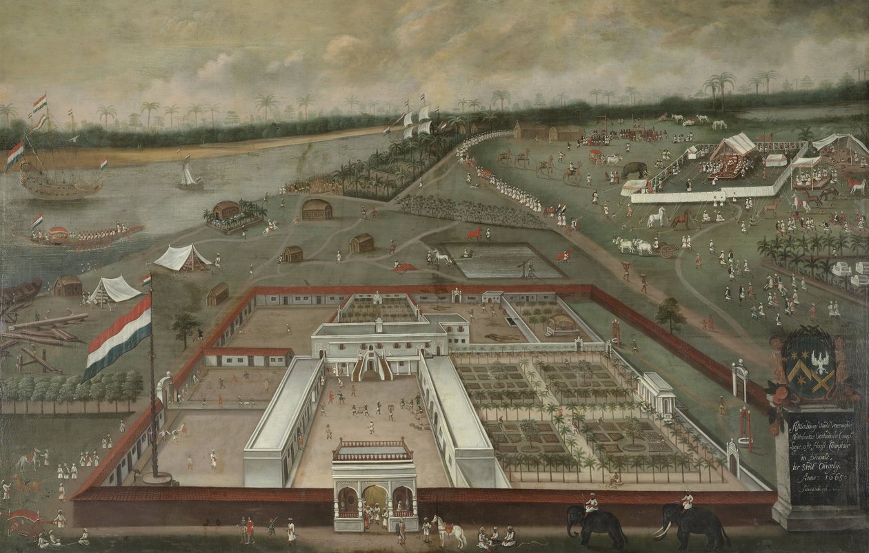 Handelsstedet for det hollandske ostindiske kompagni ved siden af Ganges i Hooghly, Bengal, 1665 af Hendrik van Schuylenburgh