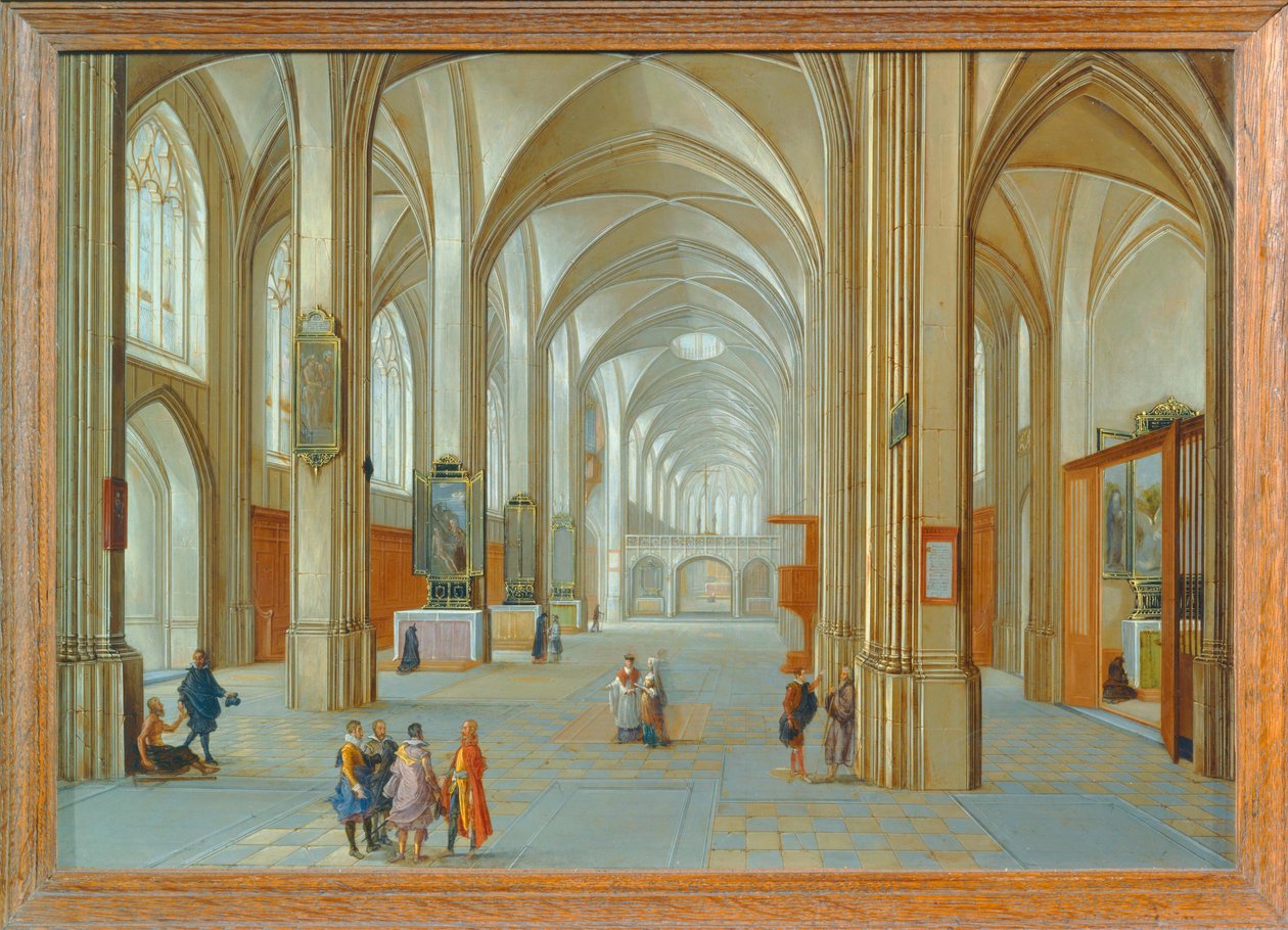 Kirkeinteriør med besøgende ... af Hendrik van Steenwyck