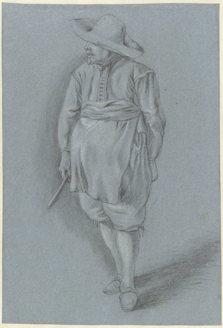 Mand i 1600-tals kjole med hat, forklæde og kniv af Hendrik van Velthoven (attributed to)