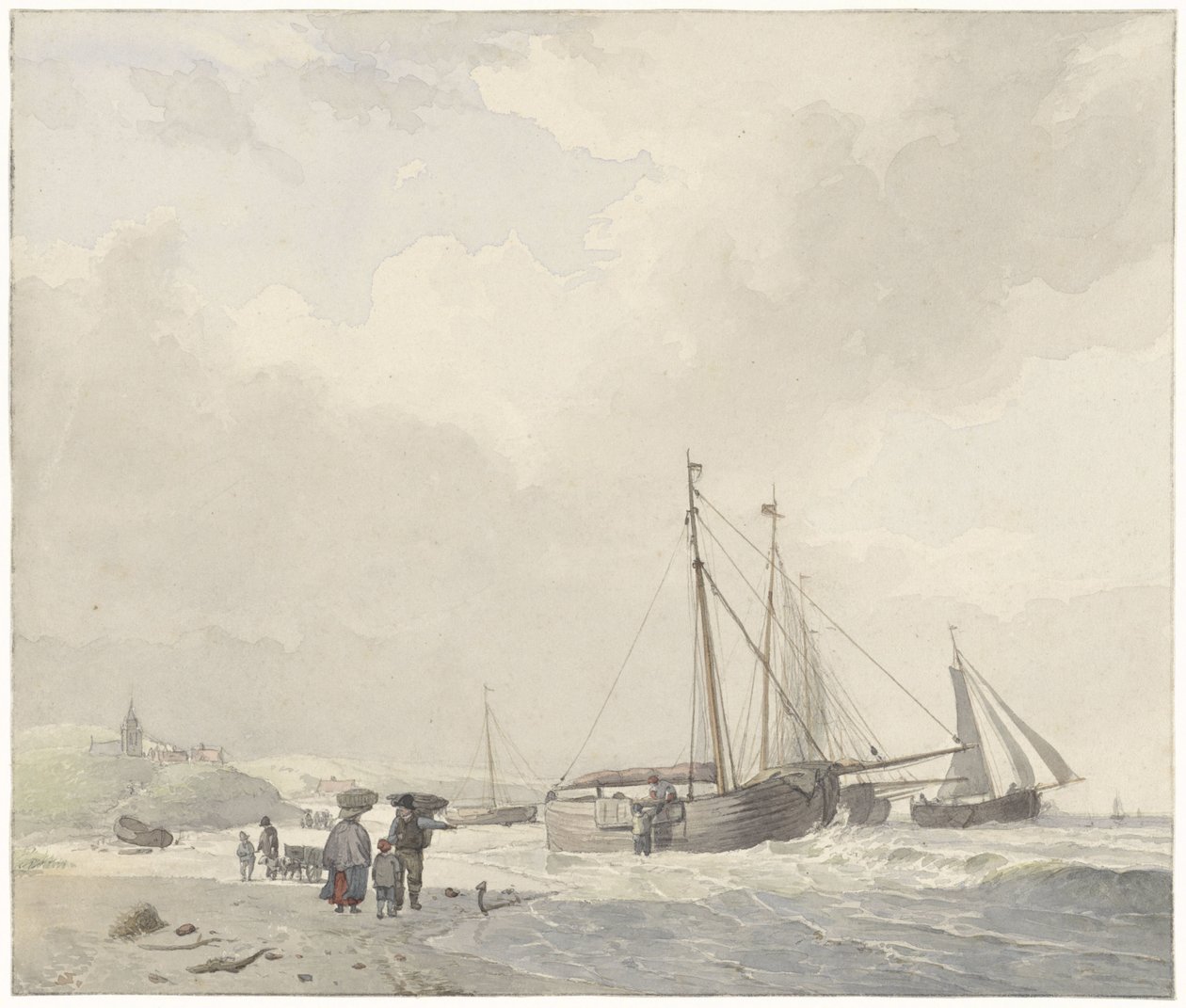 Udsigt over stranden ved Scheveningen af Hendrikus van de Sande Bakhuyzen
