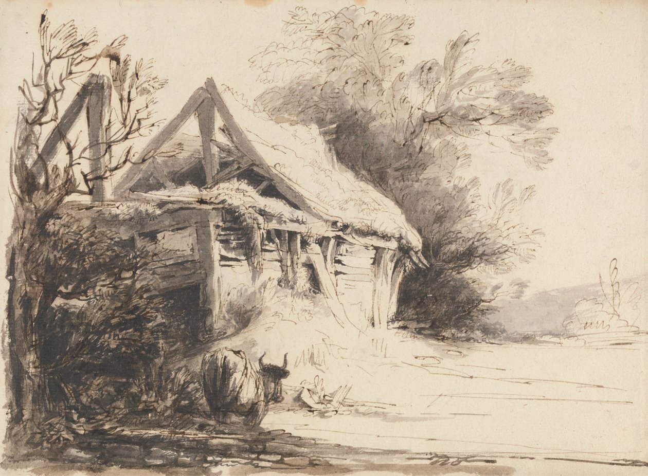 En gammel lade, træer og ko af Heneage Finch fourth Earl of Aylesford