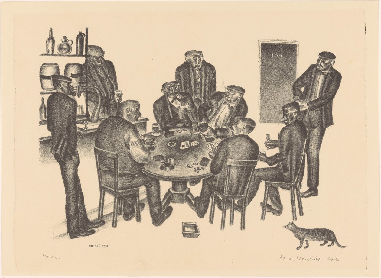 Kortspillende mænd i en bar af Henk Henriët (signed by artist)