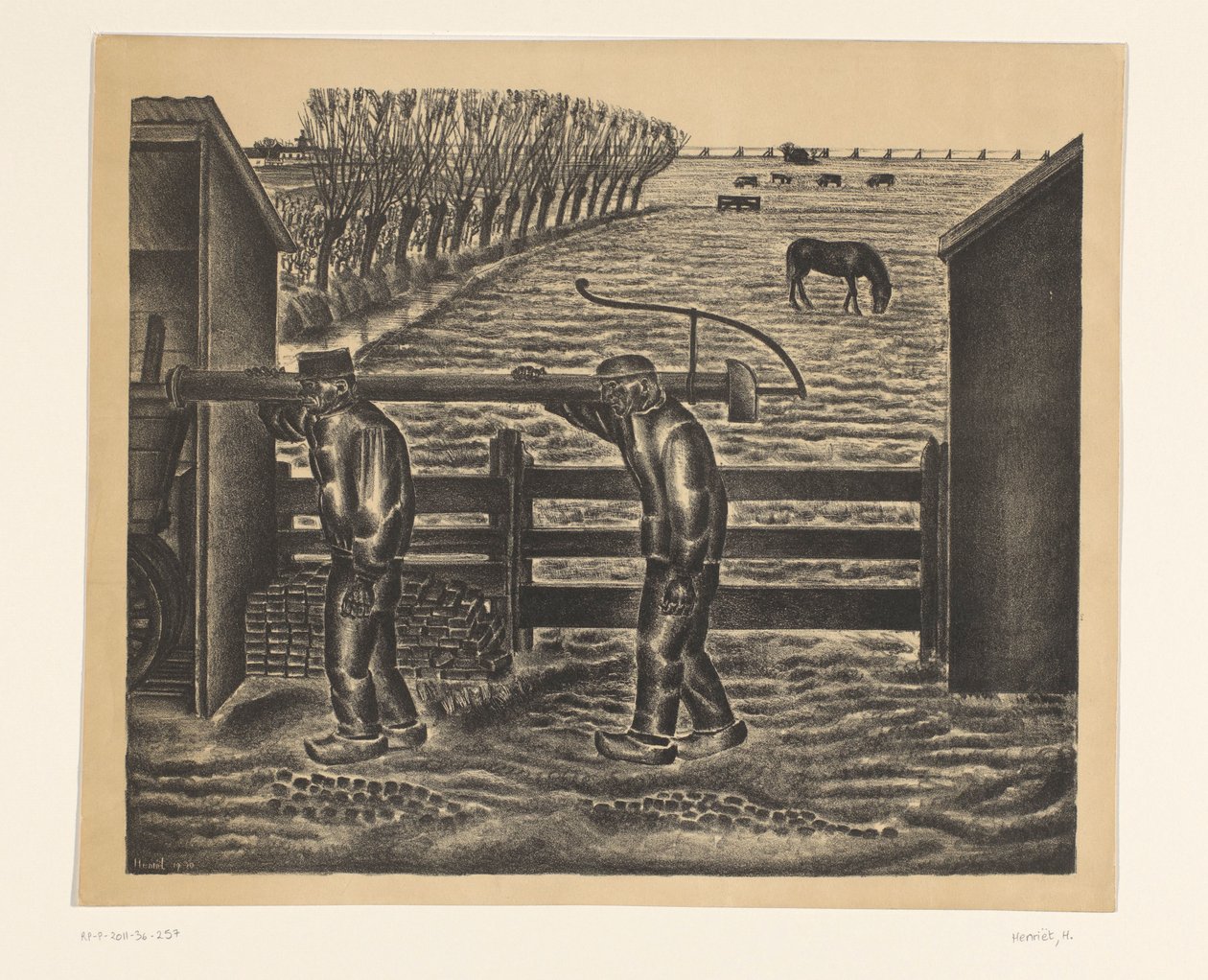 To bønder i et landskab af Henk Henriët (signed by artist)