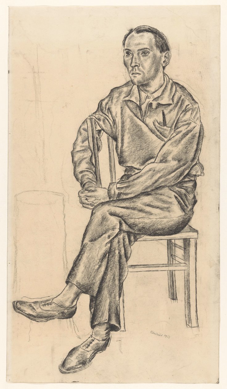 Mand sidder på en stol af Henk Henriët (signed by artist)