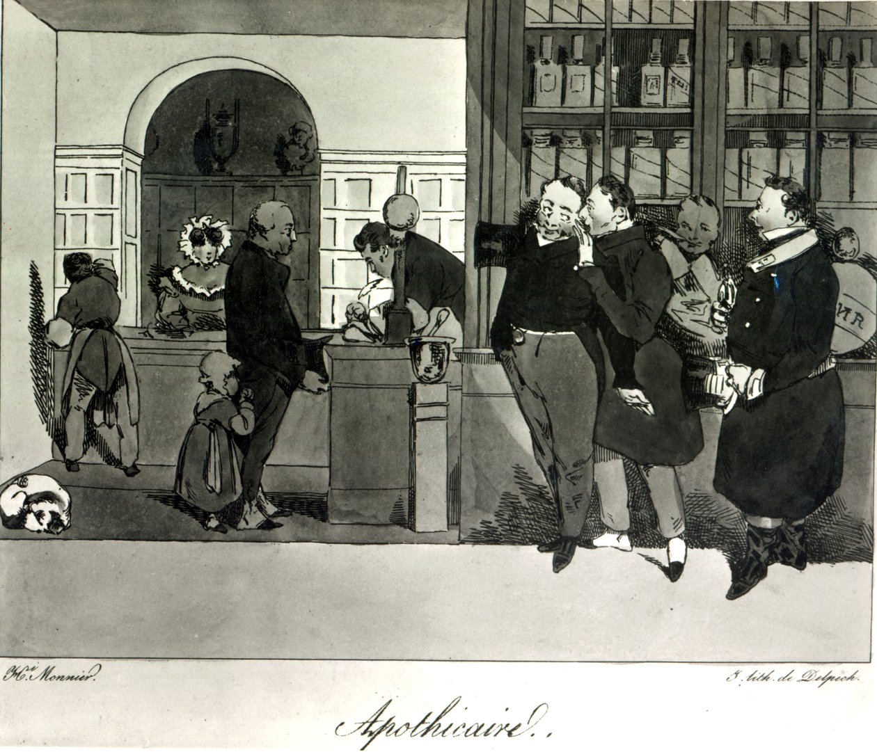 Apotek, graveret af Delpech af Henri Bonaventure Monnier