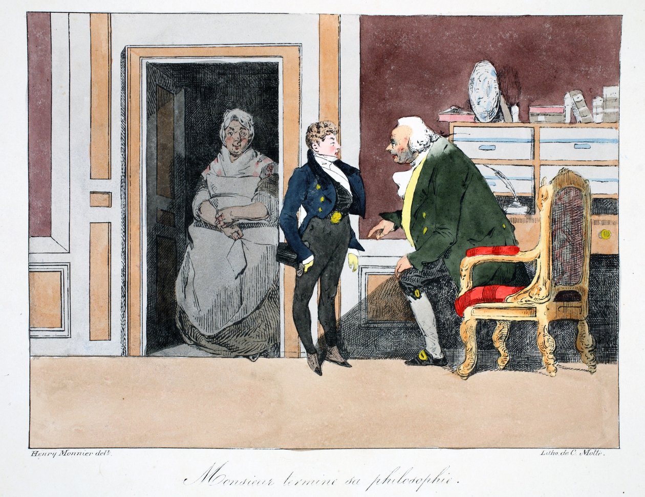 Illustration, ca.1828 (håndkoloreret litografi) af Henri Bonaventure Monnier