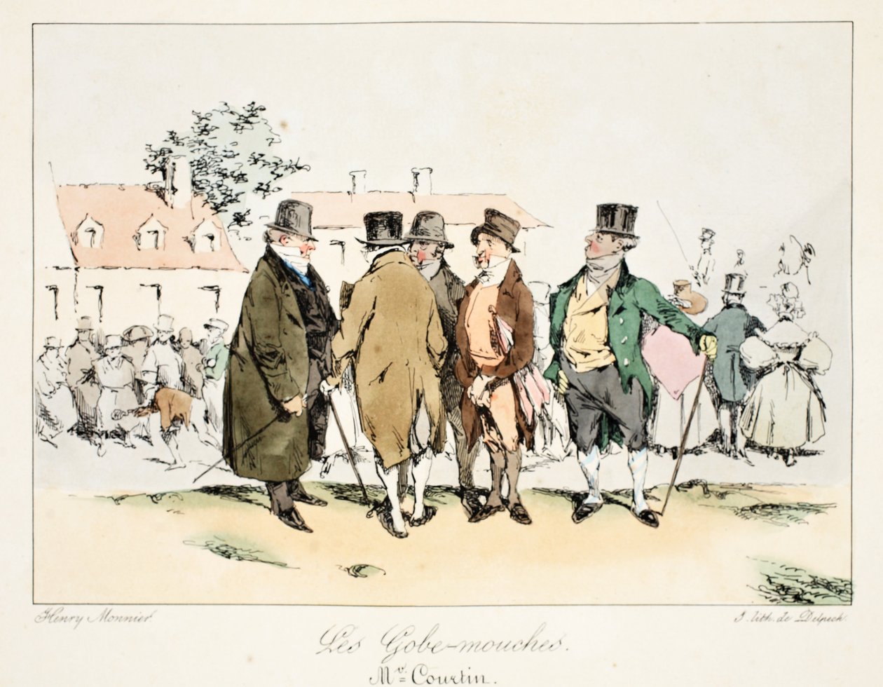 Les Gobe-mouches, ca. 1828 (håndkoloreret litografi) af Henri Bonaventure Monnier