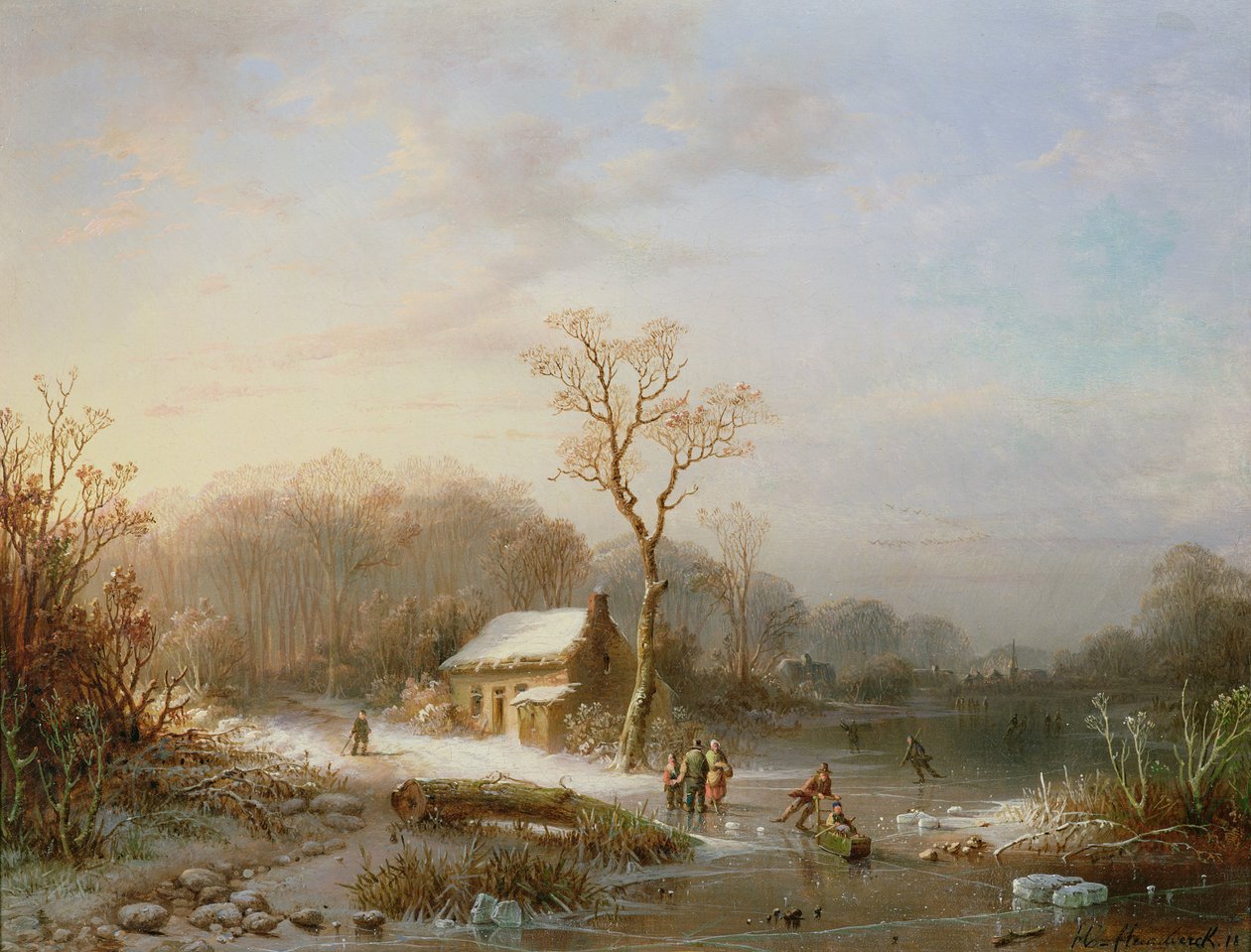 Skøjtescene, 1800-tallet af Henri Cleenewerck