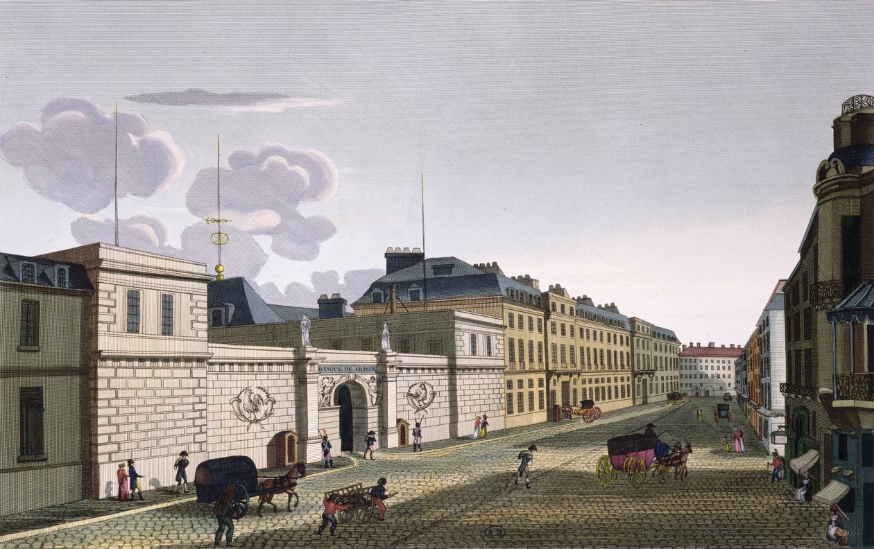 Bank of France fra Rue Croix-Petits-Champs, graveret af Eugene Dubois, 1800 af Henri Courvoisier Voisin