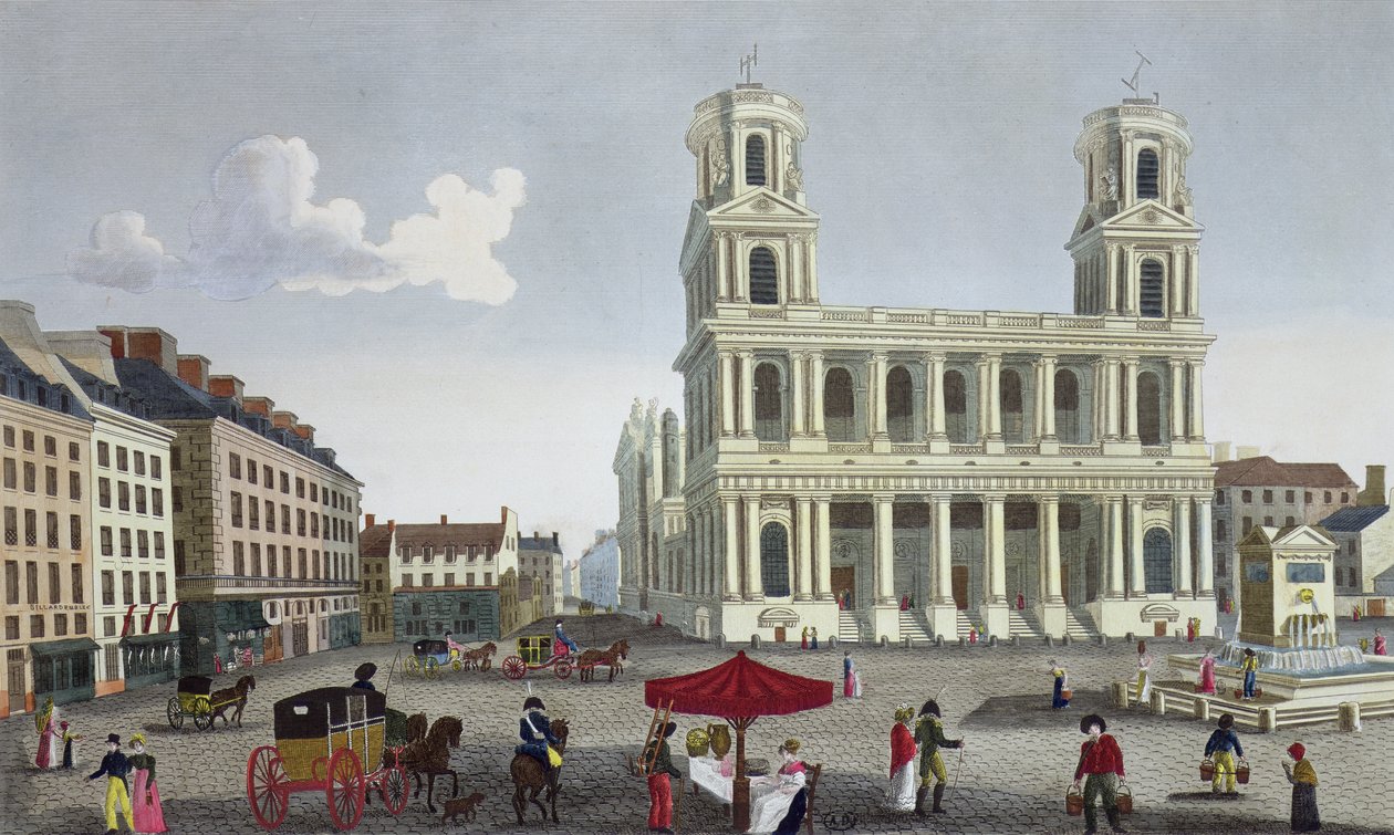 Place Saint Sulpice, ca. 1815-20 (farvegravering) af Henri Courvoisier Voisin