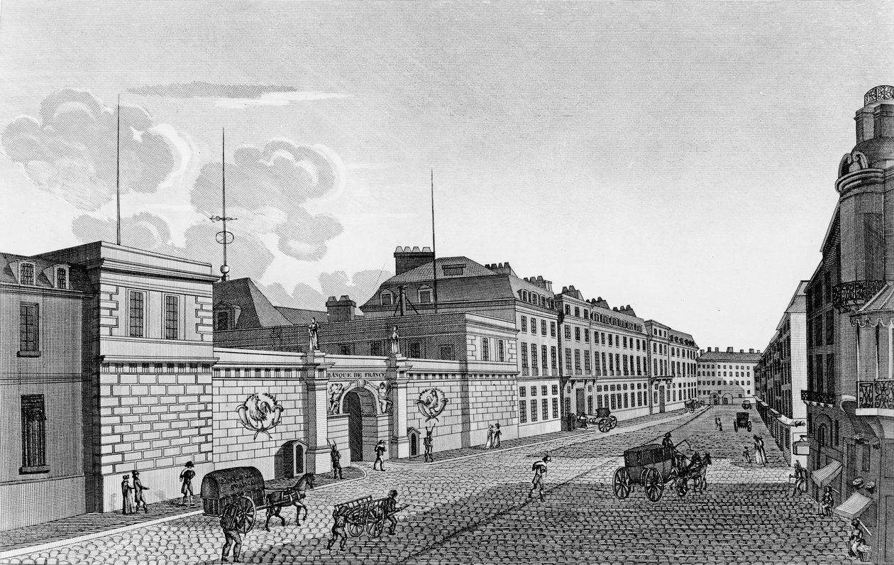 Udsigt over Bank of France fra Rue Croix-des-Petits-Champs, 1800 af Henri Courvoisier Voisin