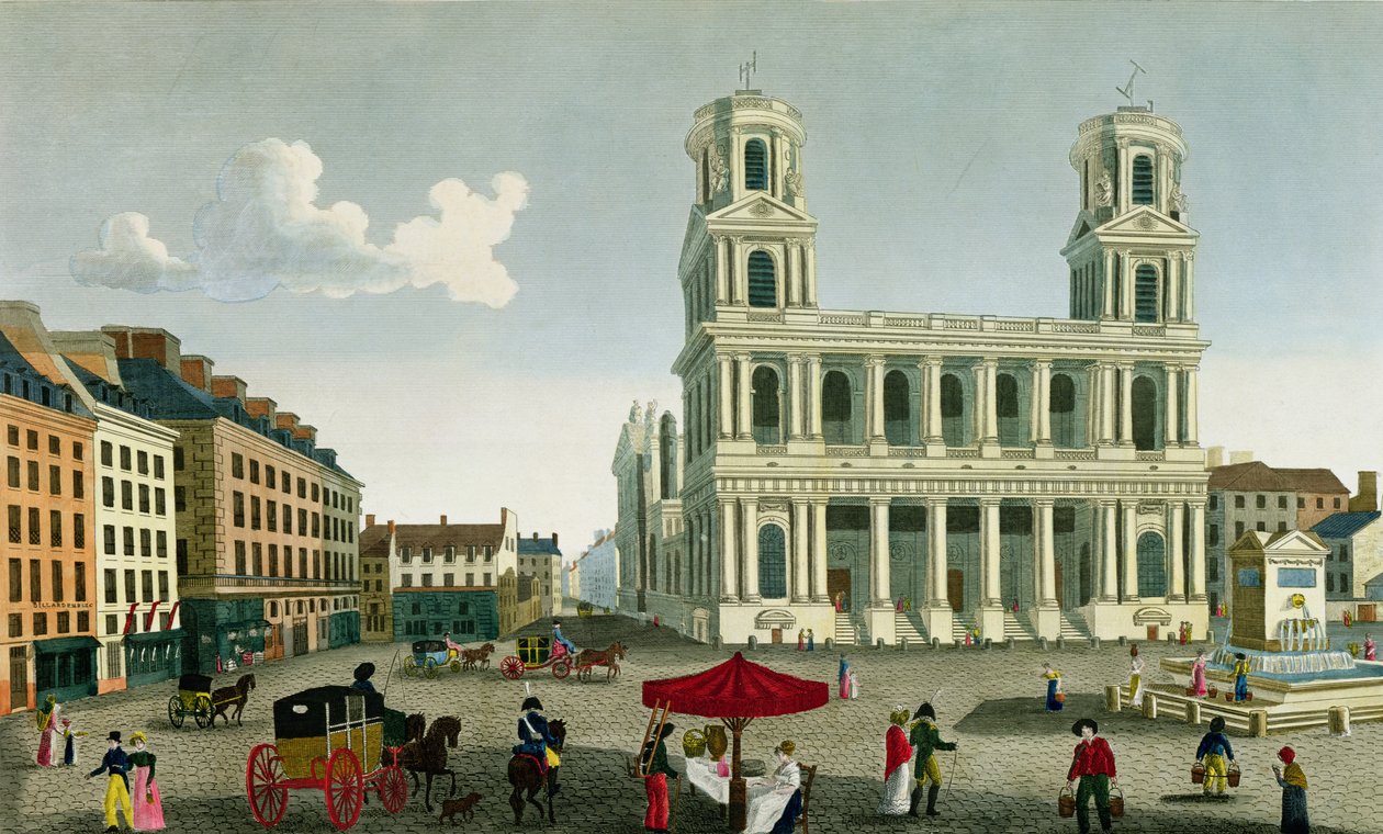 Udsigt over kirken Saint-Sulpice, indgraveret af Anne Rosalie Filleul (nee Bouquet) (1752-94) af Henri Courvoisier Voisin