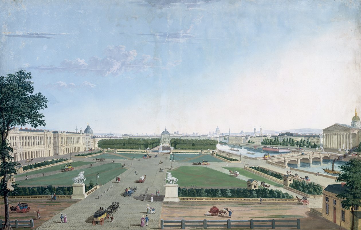 Udsigt over Place Louis XV og Jardin des Tuileries, 1815-30 af Henri Courvoisier Voisin