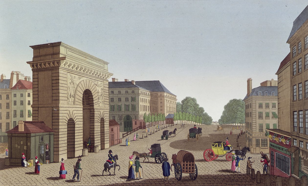 Porte Saint Martin, ca. 1815-20 (farvegravering) af Henri Courvoisier Voisin