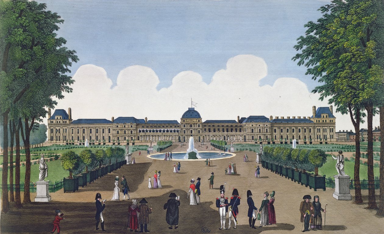 Tuilerierne og Tuilerierne, ca. 1815-20 (farvegravering) af Henri Courvoisier Voisin