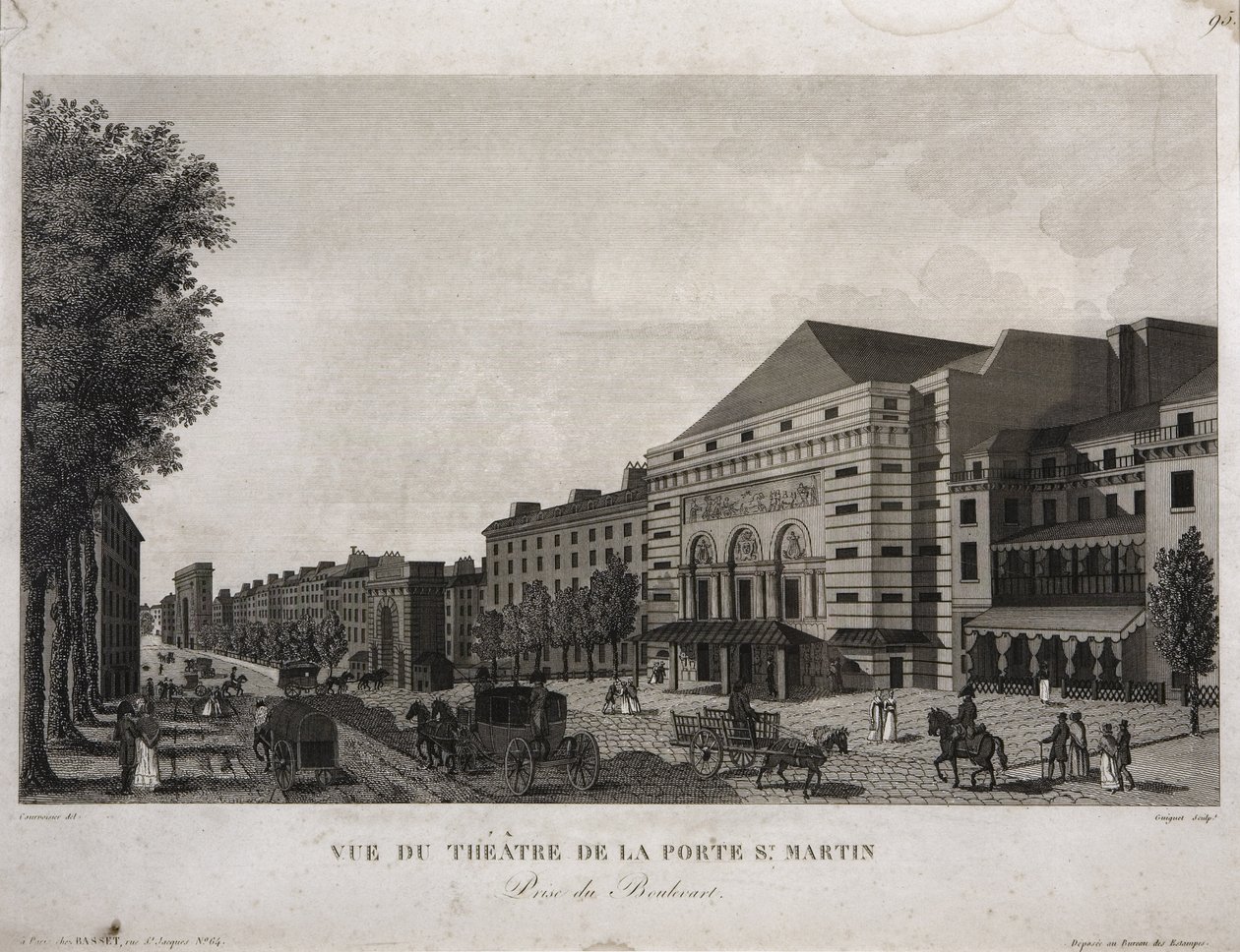 Theatre of Porte St. Martin, Boulevard Montmartre, Paris, indgraveret af Guiguet, ca. 1810 af Henri Courvoisier Voisin