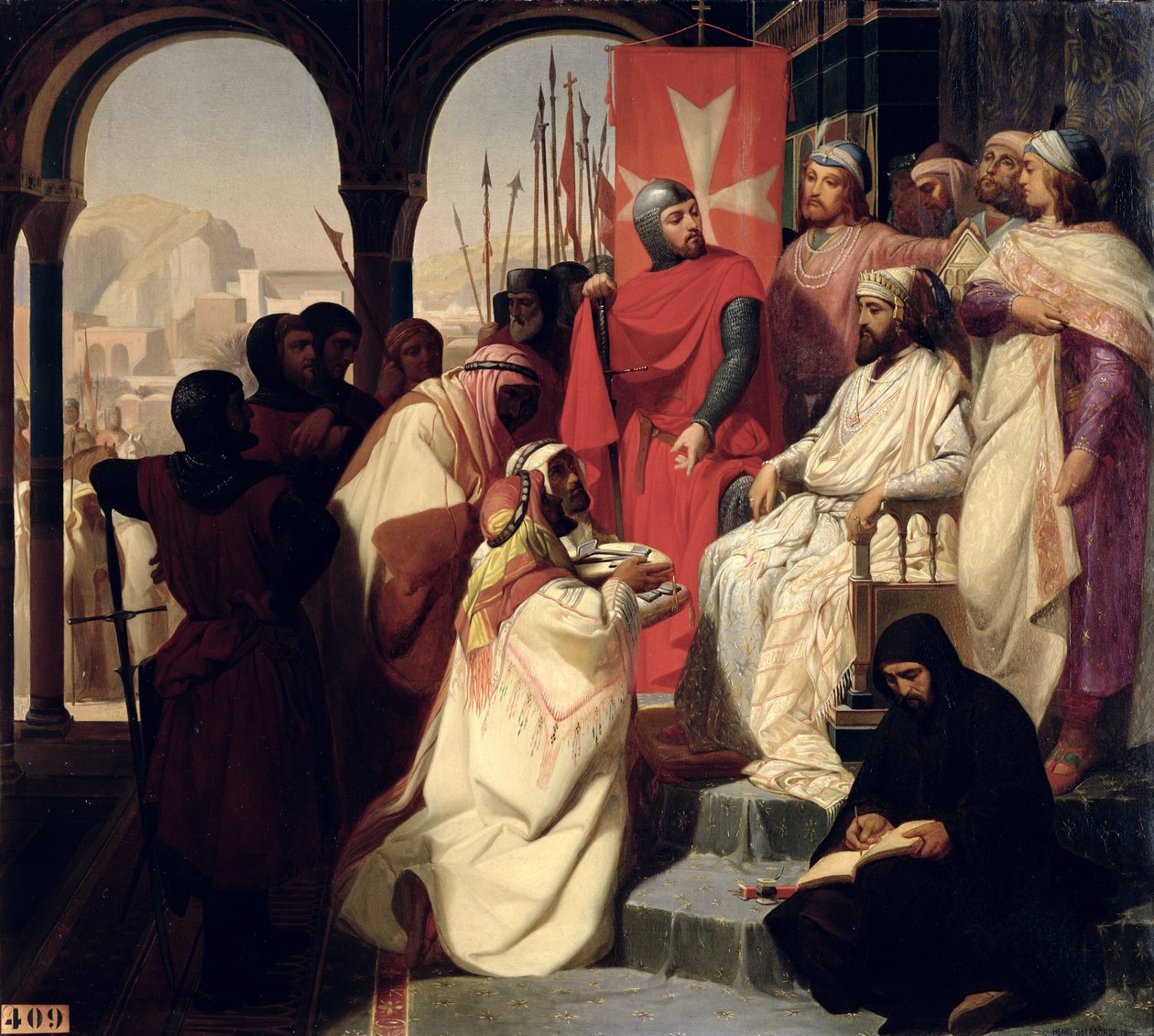 Riddere af Johannesordenen af Jerusalem genopretter religionen i Armenien i 1347, 1844 af Henri Delaborde