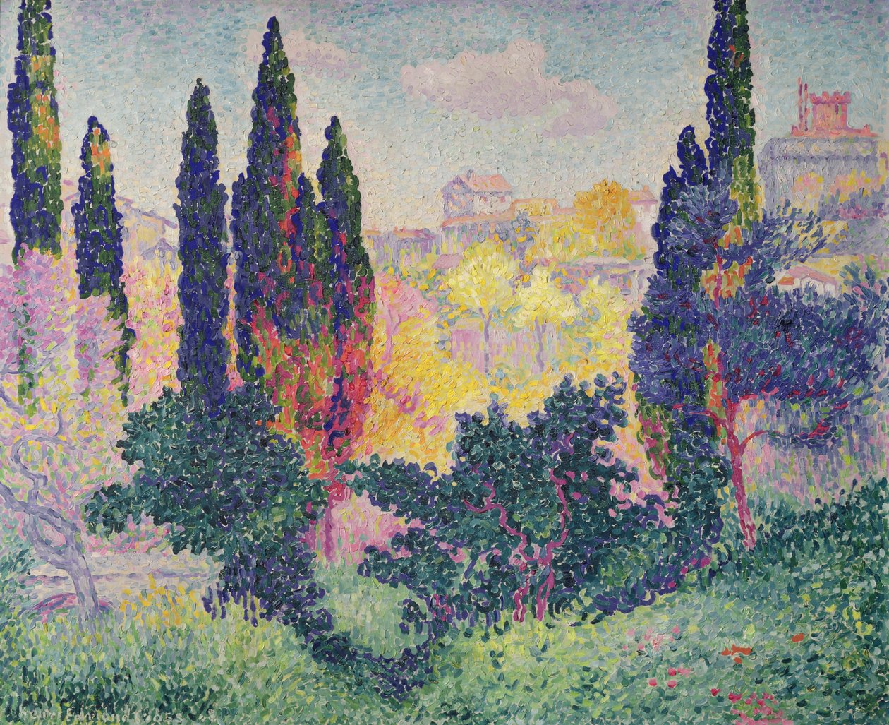 Cypresserne i Cagnes, 1908 af Henri Edmond Cross