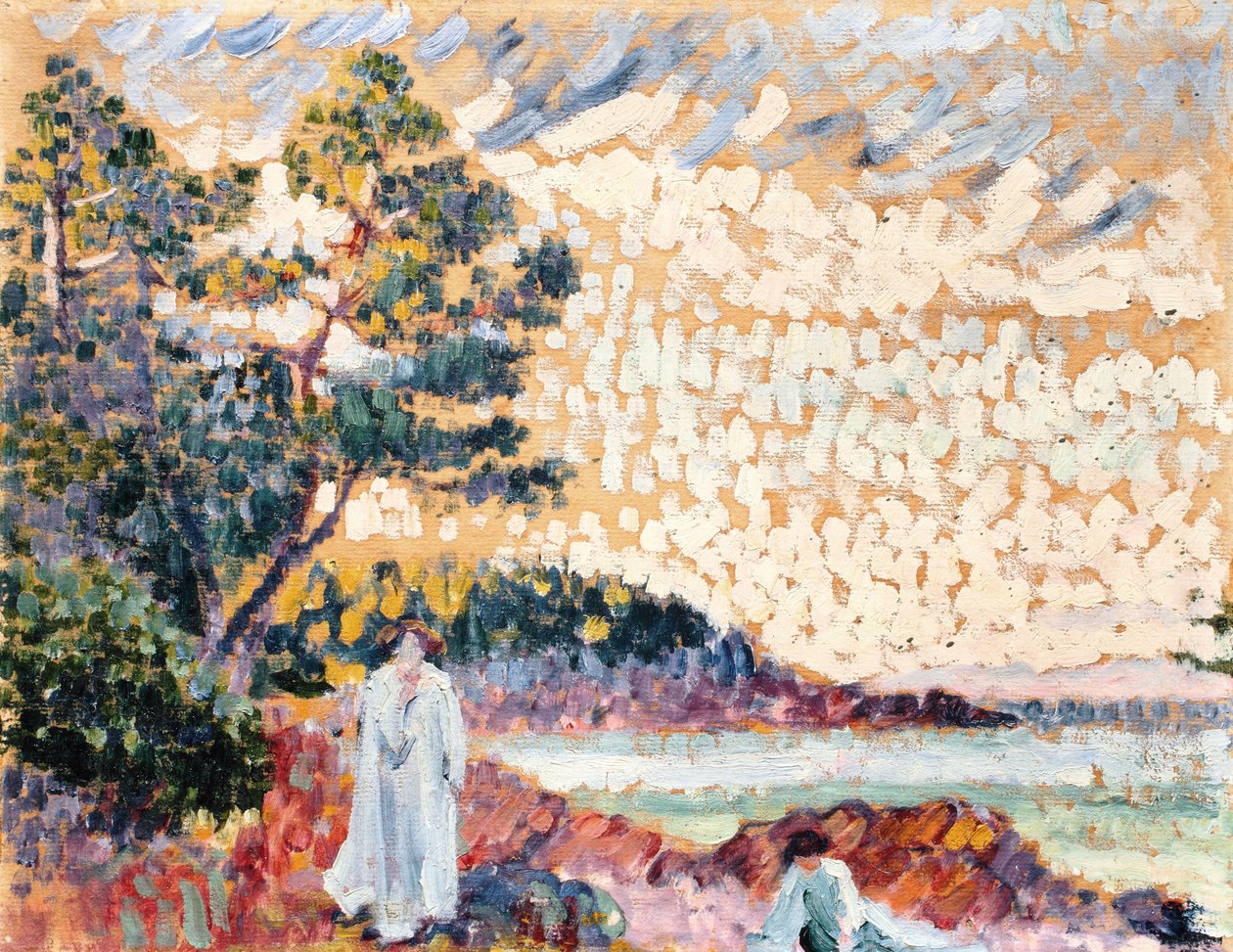 Two Women in a Seascape, ca. 1900 (olie på papir på lærred) af Henri Edmond Cross