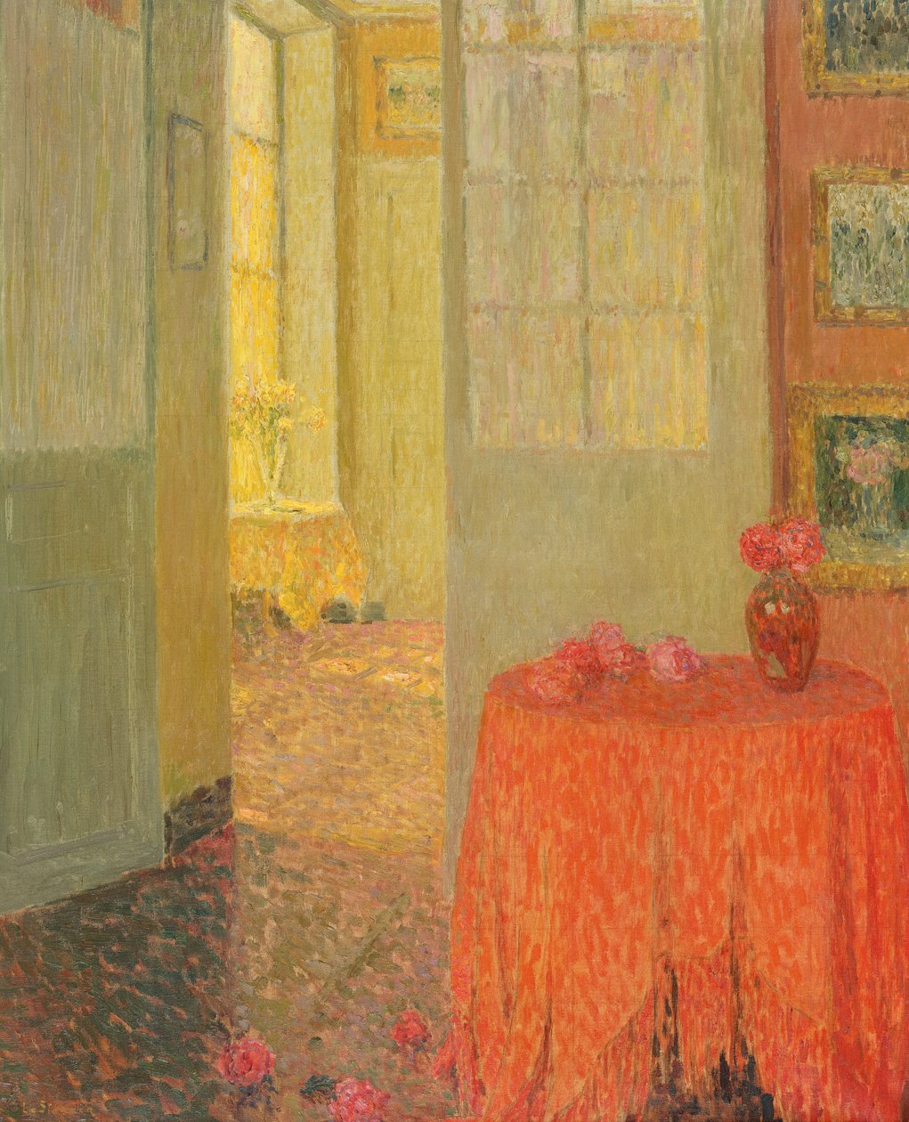 Den røde dug, Versailles, ca. 1931 af Henri Eugene Augustin Le Sidaner