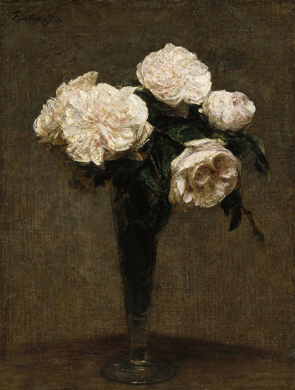 Roser i en vase af Ignace Henri Jean Fantin Latour