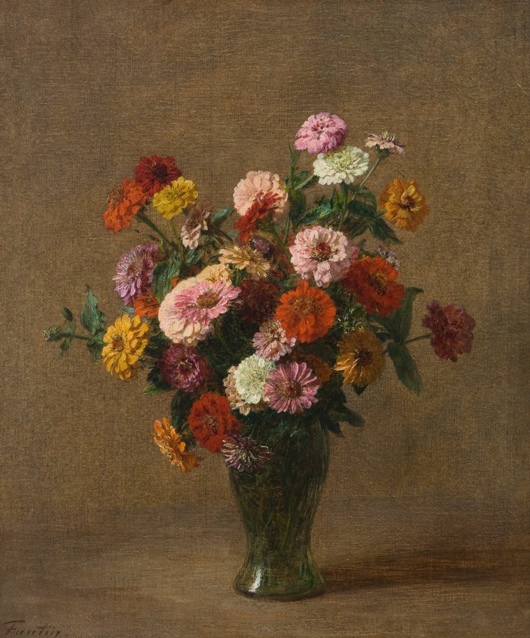 Zinnias af Ignace Henri Jean Fantin Latour