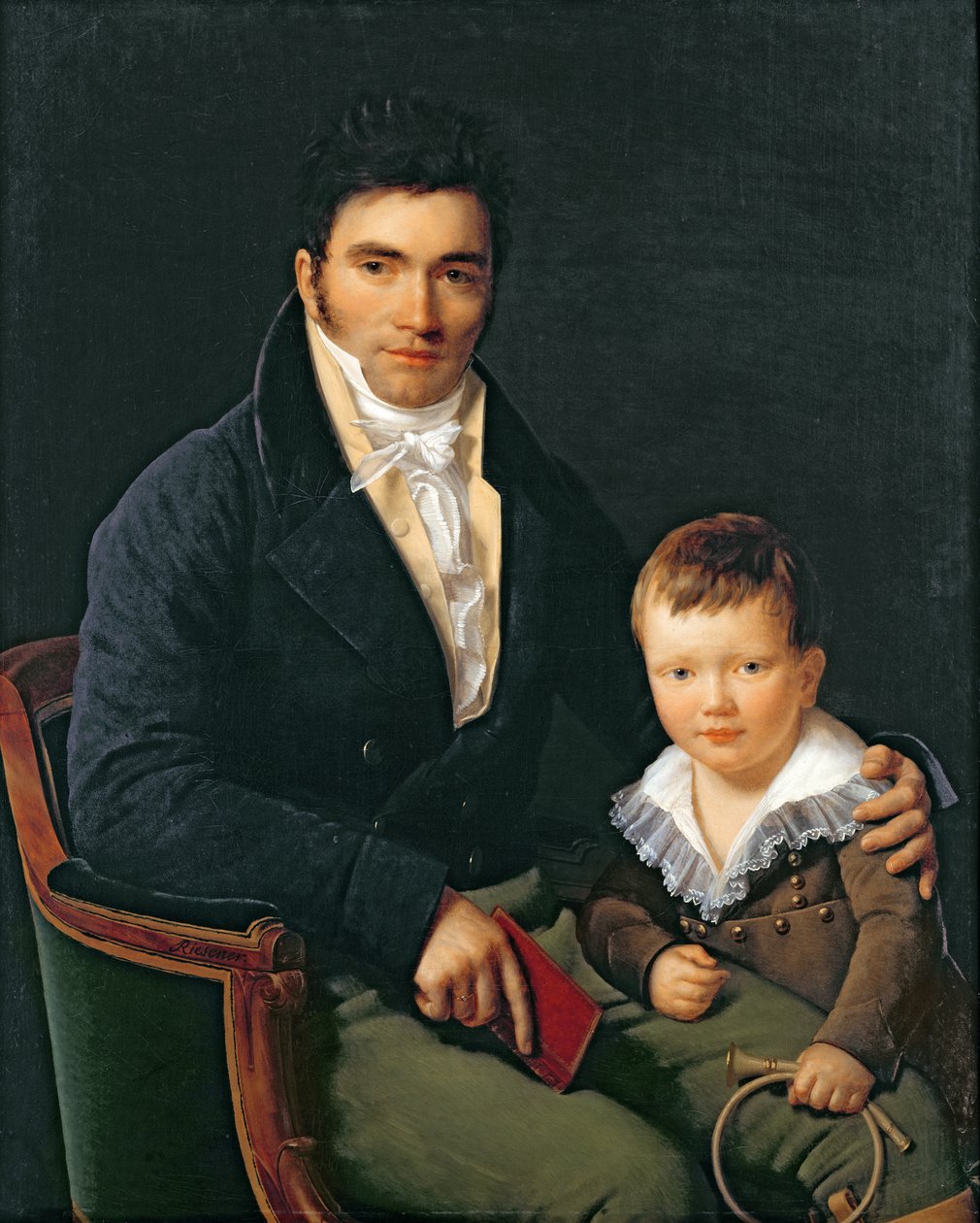 Portræt af et medlem af Barbet-familien med sin søn af Henri Francois Riesener
