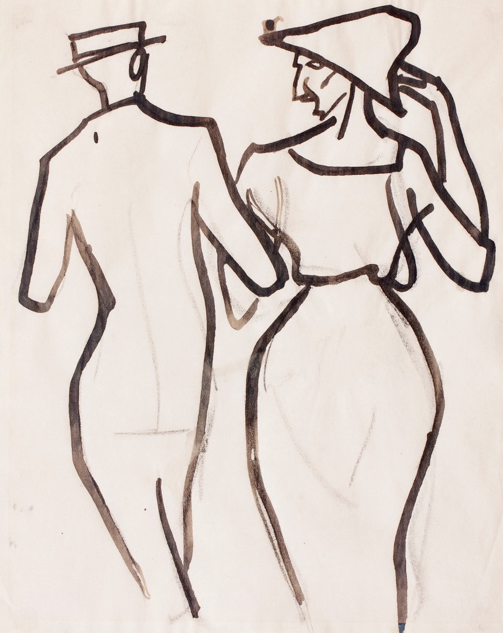 Par gående (kridt, pensel og blæk på papir) af Henri Gaudier Brzeska