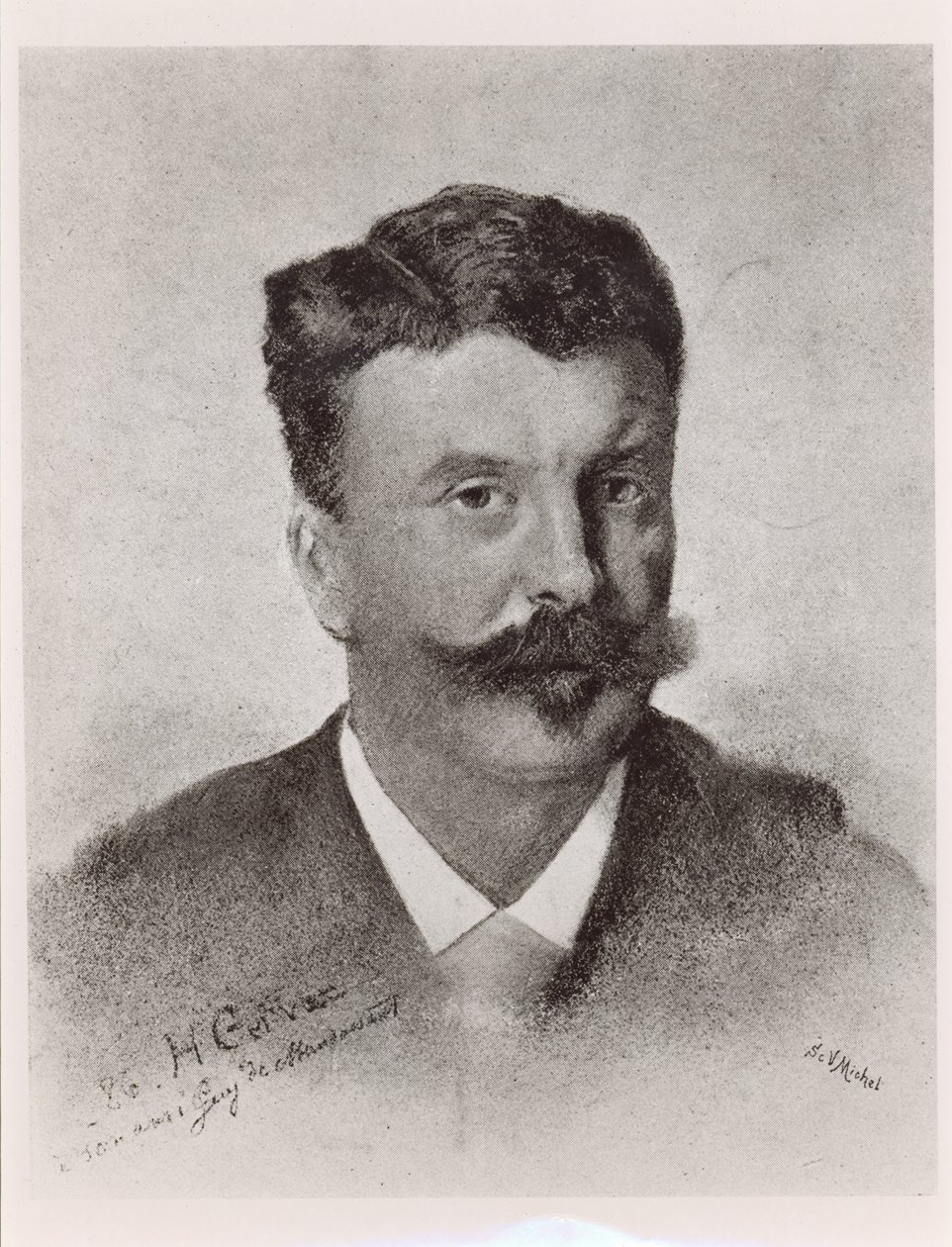 Guy de Maupassant (1850-93), graveret af Victor Augustin Michel (1828-91) af Henri Gervex