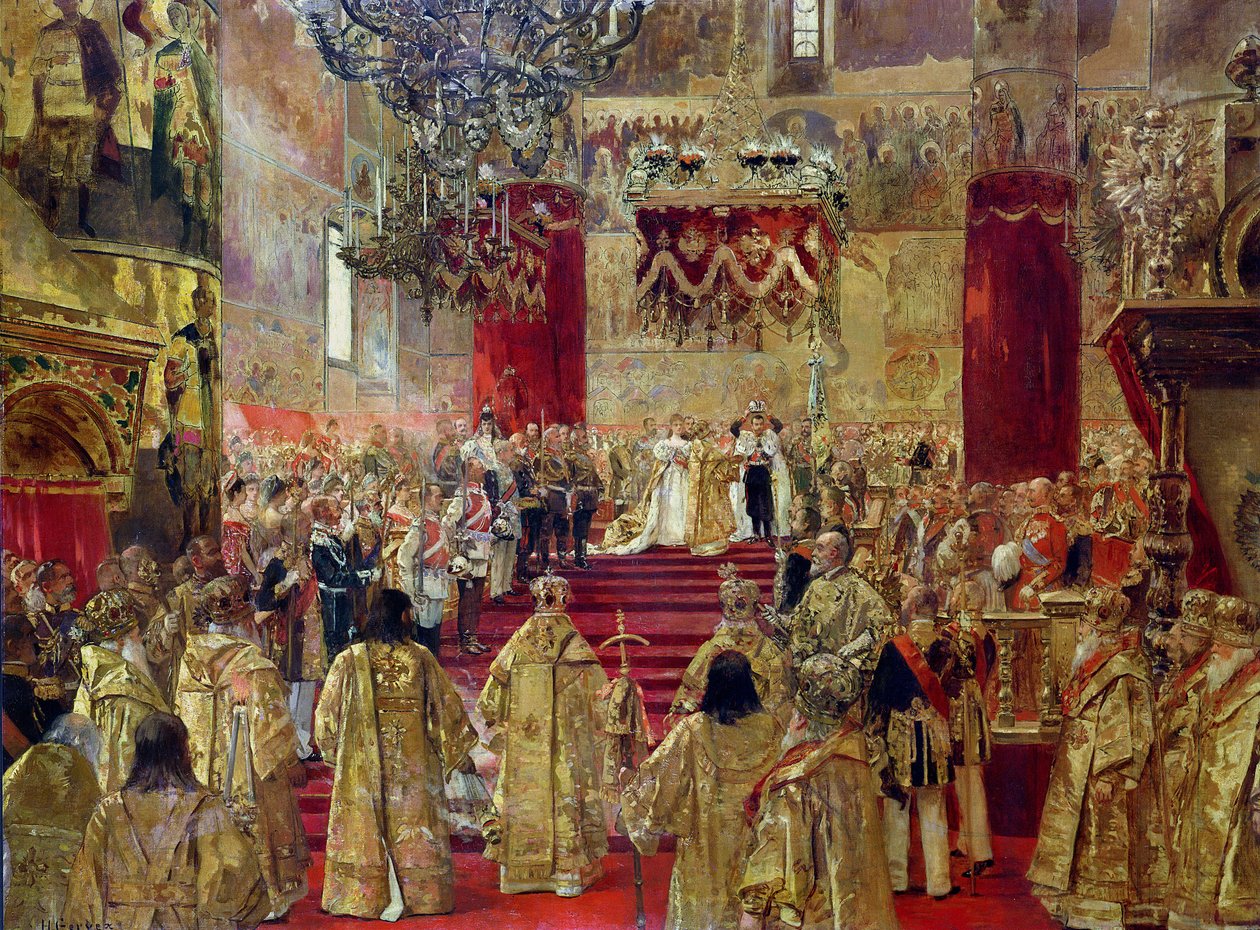 Studie til kroningen af zar Nicholas II (1868-1918) og tsarina Alexandra (1872-1918) ved Assumptionskirken, Moskva, 14. maj 1896 af Henri Gervex