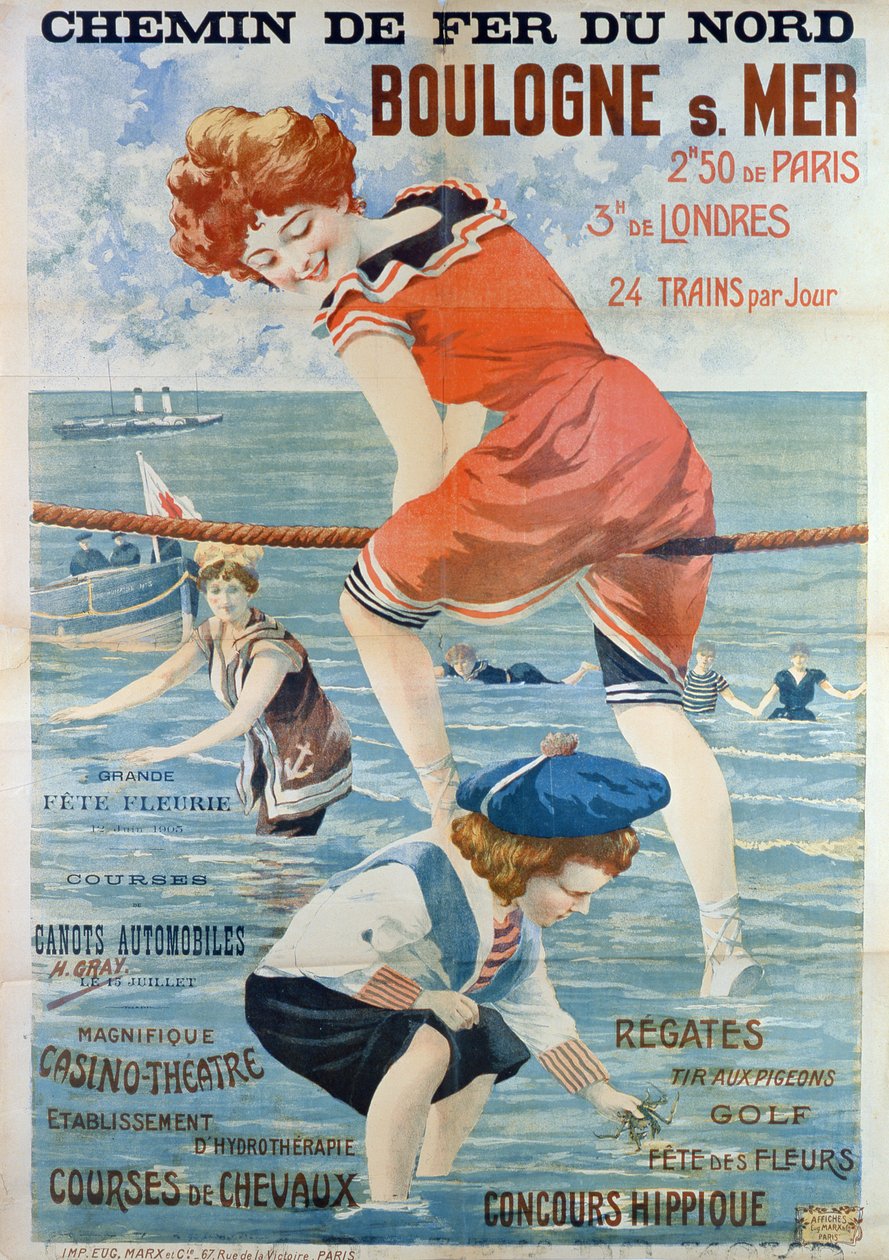 Plakat, der reklamerer for badebyen Boulogne sur Mer, 1905 af Henri Gray