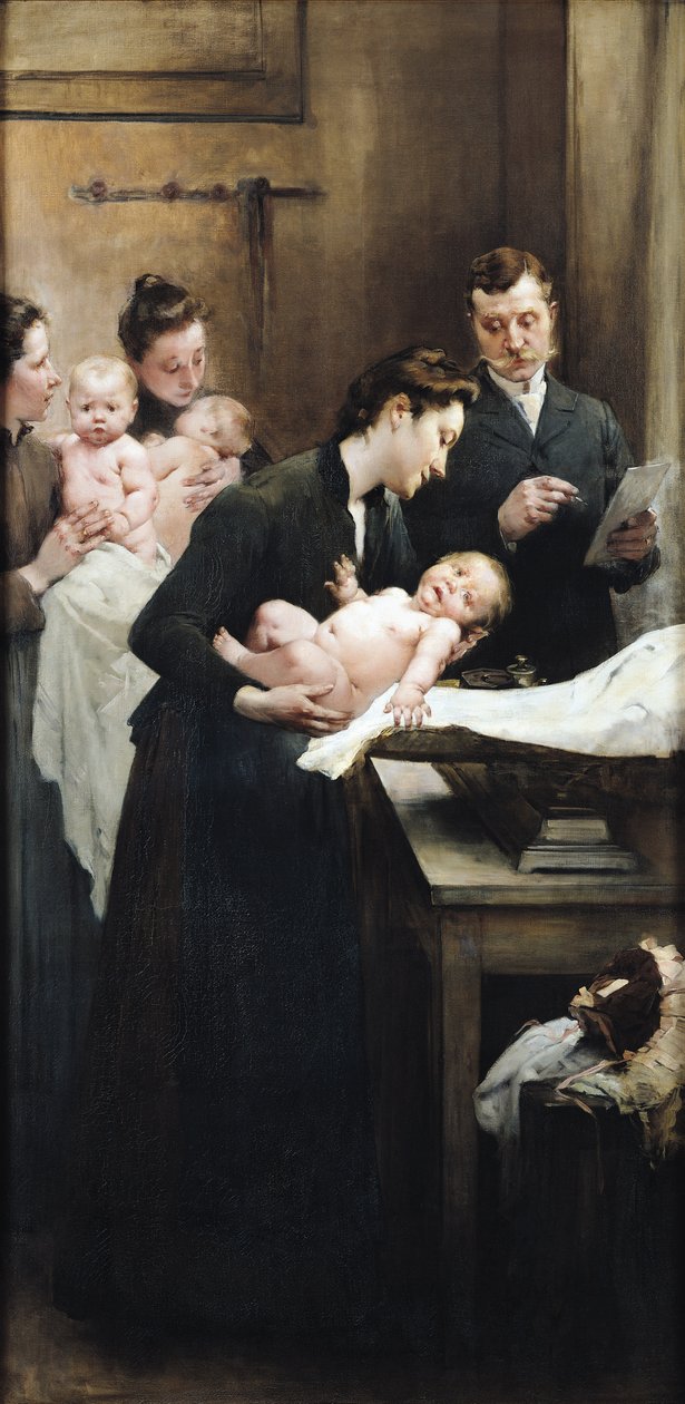 Mælkedråben i Belleville: Dr. Variots kirurgi, vejesessionen, 1903 af Henri Jules Jean Geoffroy
