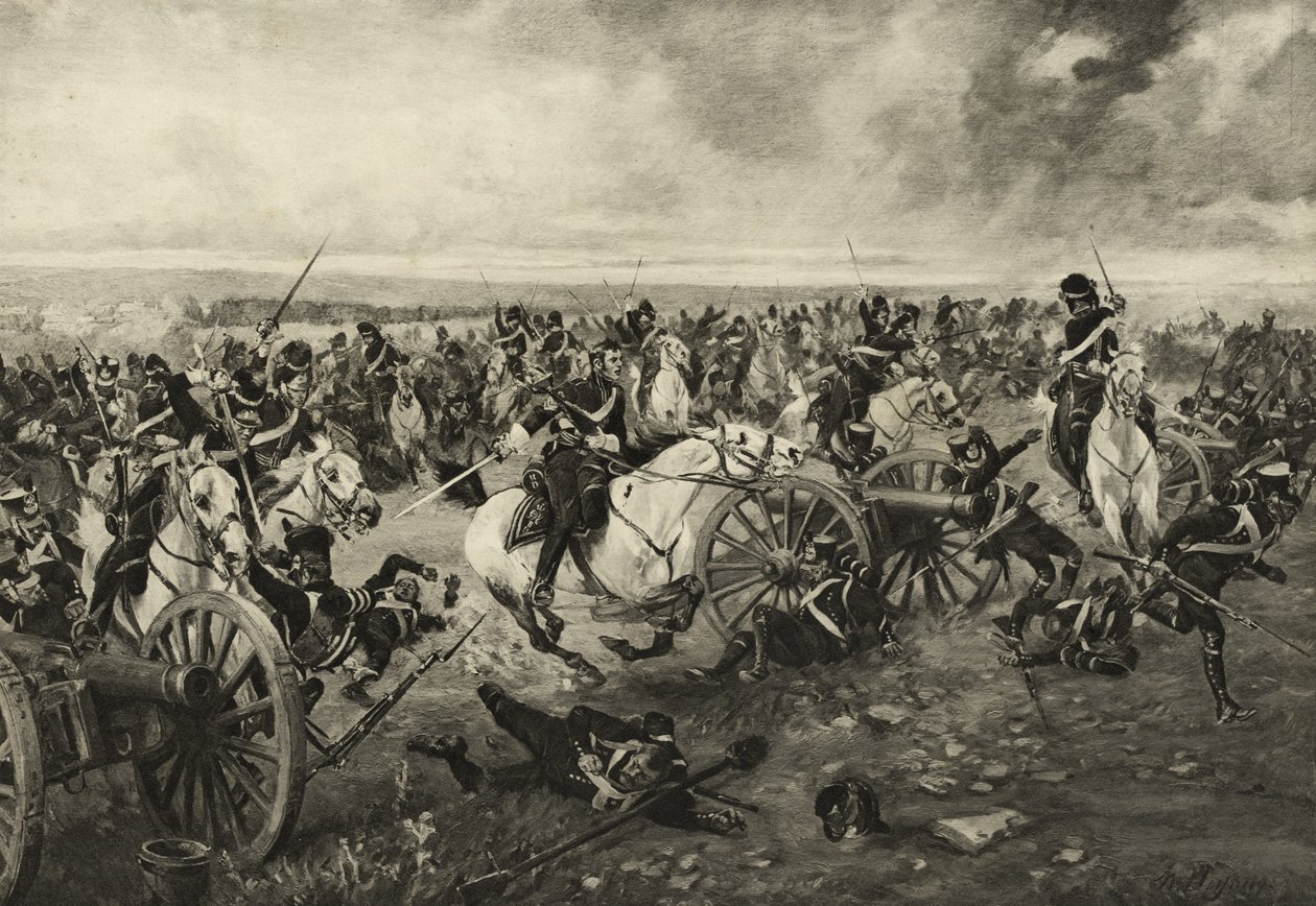 The Scots Greys ved Waterloo, 18. juni 1815, ca. 1902 af Henri Louis Dupray