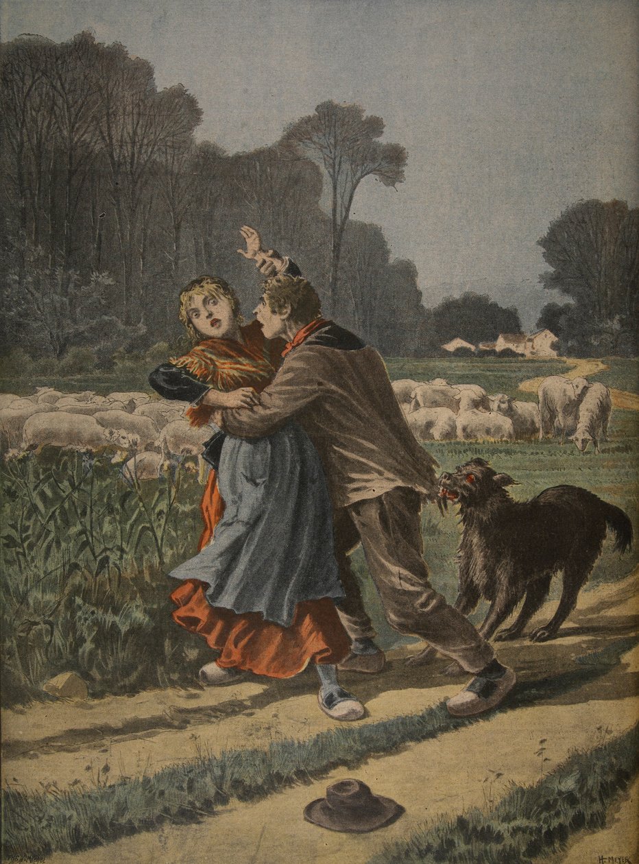 Hyrdinde forsvaret af sin hund, illustration fra 