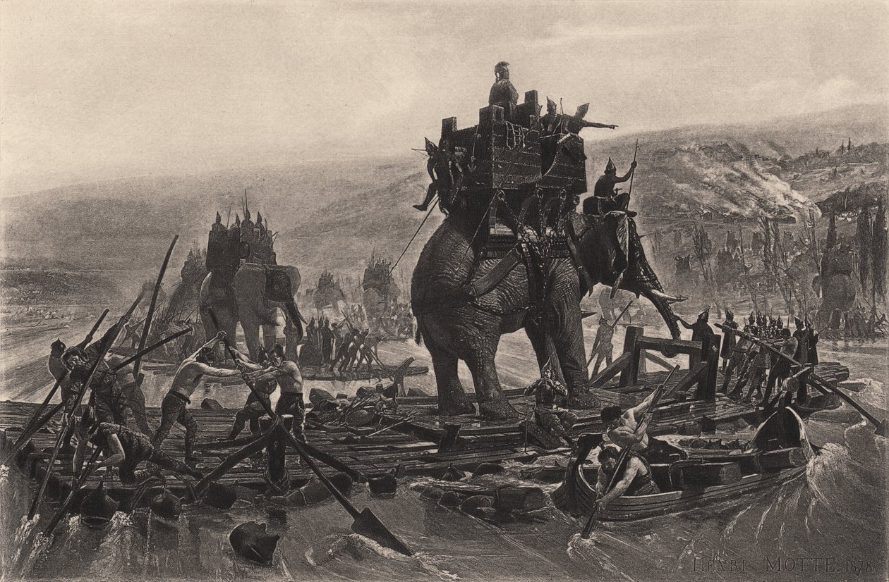 Hannibal Barca krydser Rhône af Henri Paul Motte