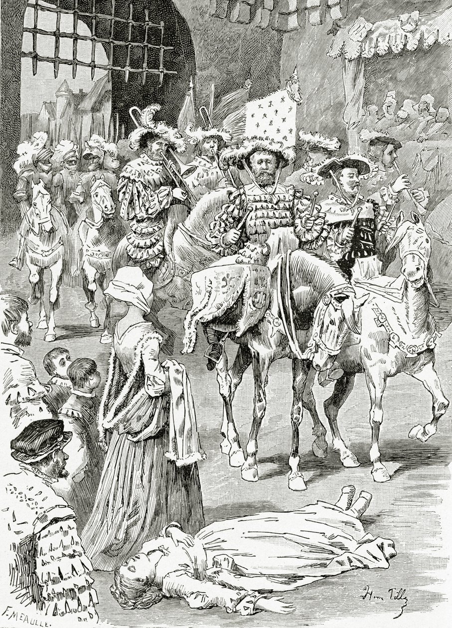 La Fiancée du Timbalier, 1800-tallet (bw-gravering) af Henri Pille
