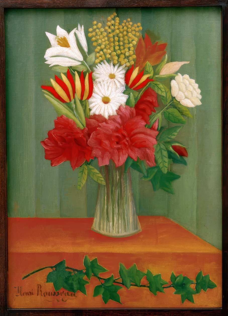 Buket blomster ved grenen af ​​vedbend af Henri Rousseau