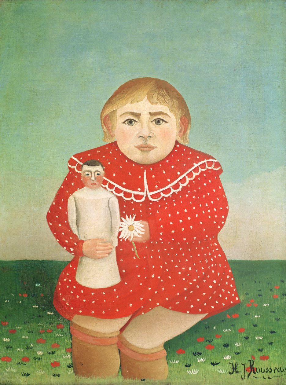 Pigen med en dukke, ca. 1892 eller ca. 1904-05 af Henri Rousseau