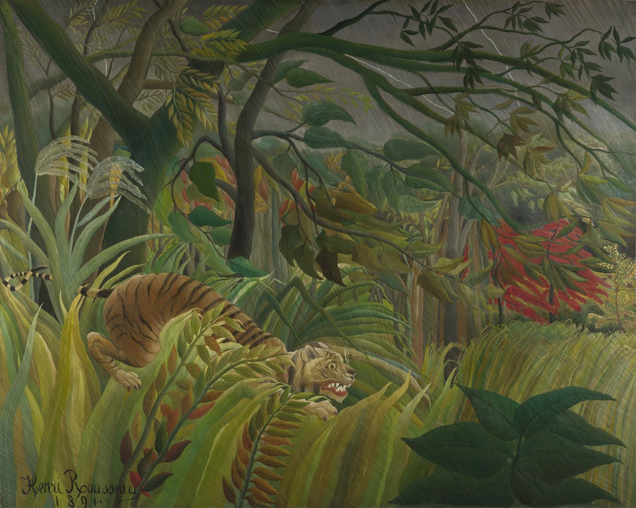 Tiger i en tropisk storm (overrasket!) 1891 af Henri Rousseau