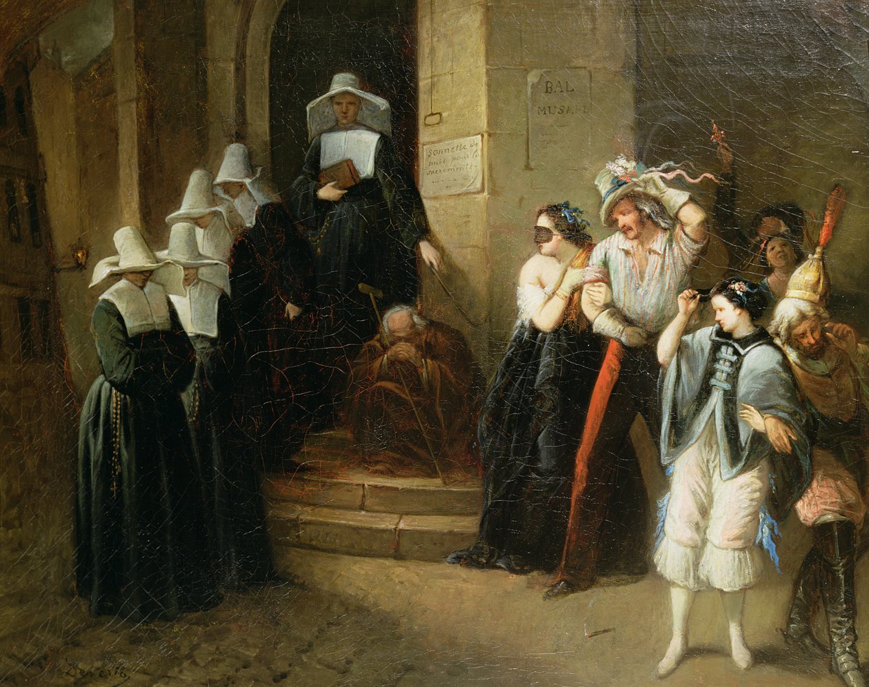 Maskeballet, ca. 1870 af Henri Victor Deveria